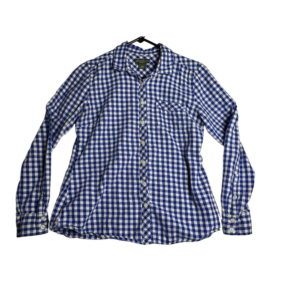 Eddie Bauer Button Up Long Sleeve Flannel Shirt Womens Medium Blue Plaid